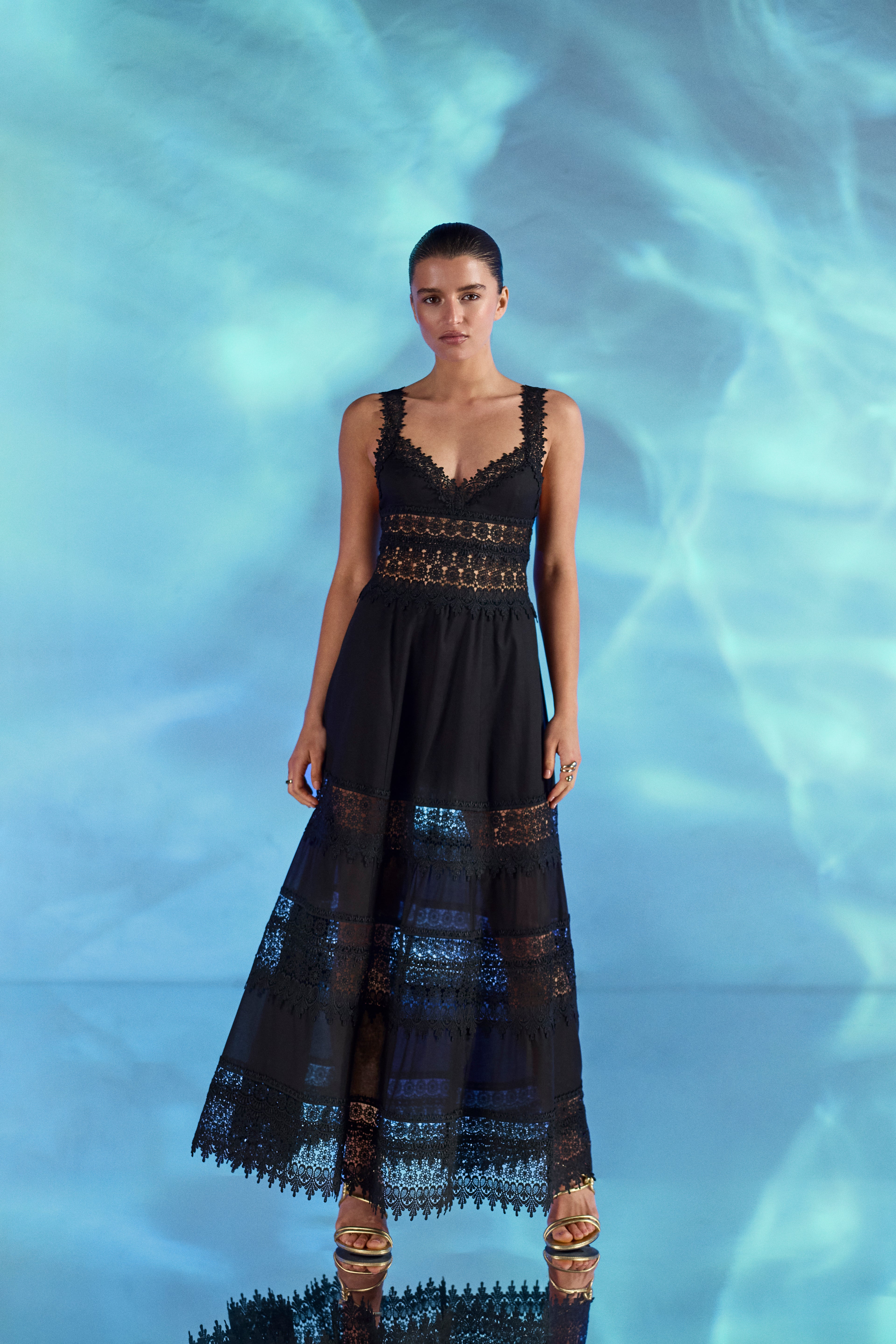 charo ruiz maxi dress Sophia long Product Family:Nantucket intricate lace Size:XL-US 12 Denim Button Front Fit