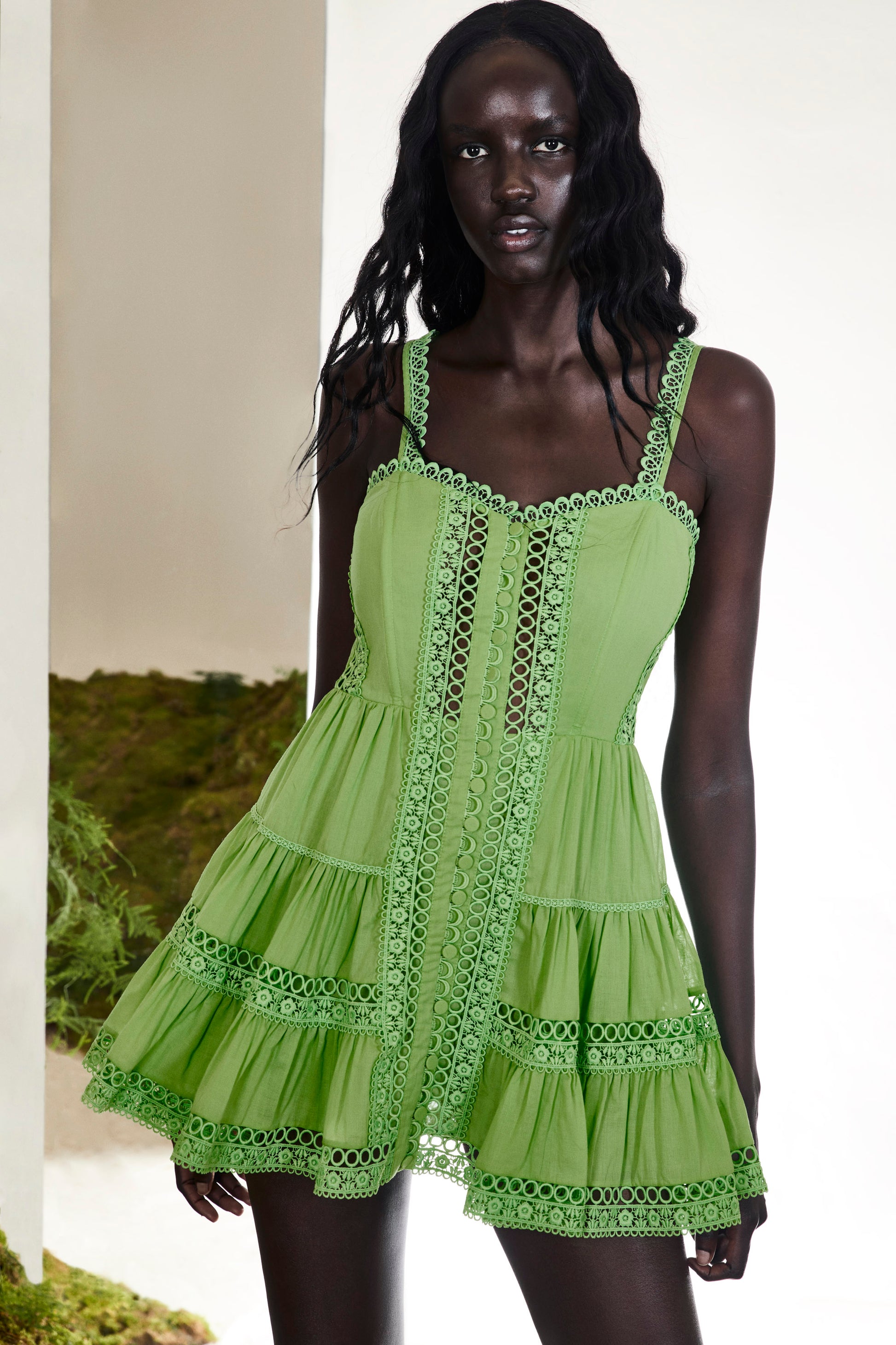charo ruiz green dress Charo Ruiz Cluzet Broderie Anglaise Cotton-blend Halterneck Mini Dress - Women - Yellow Dresses